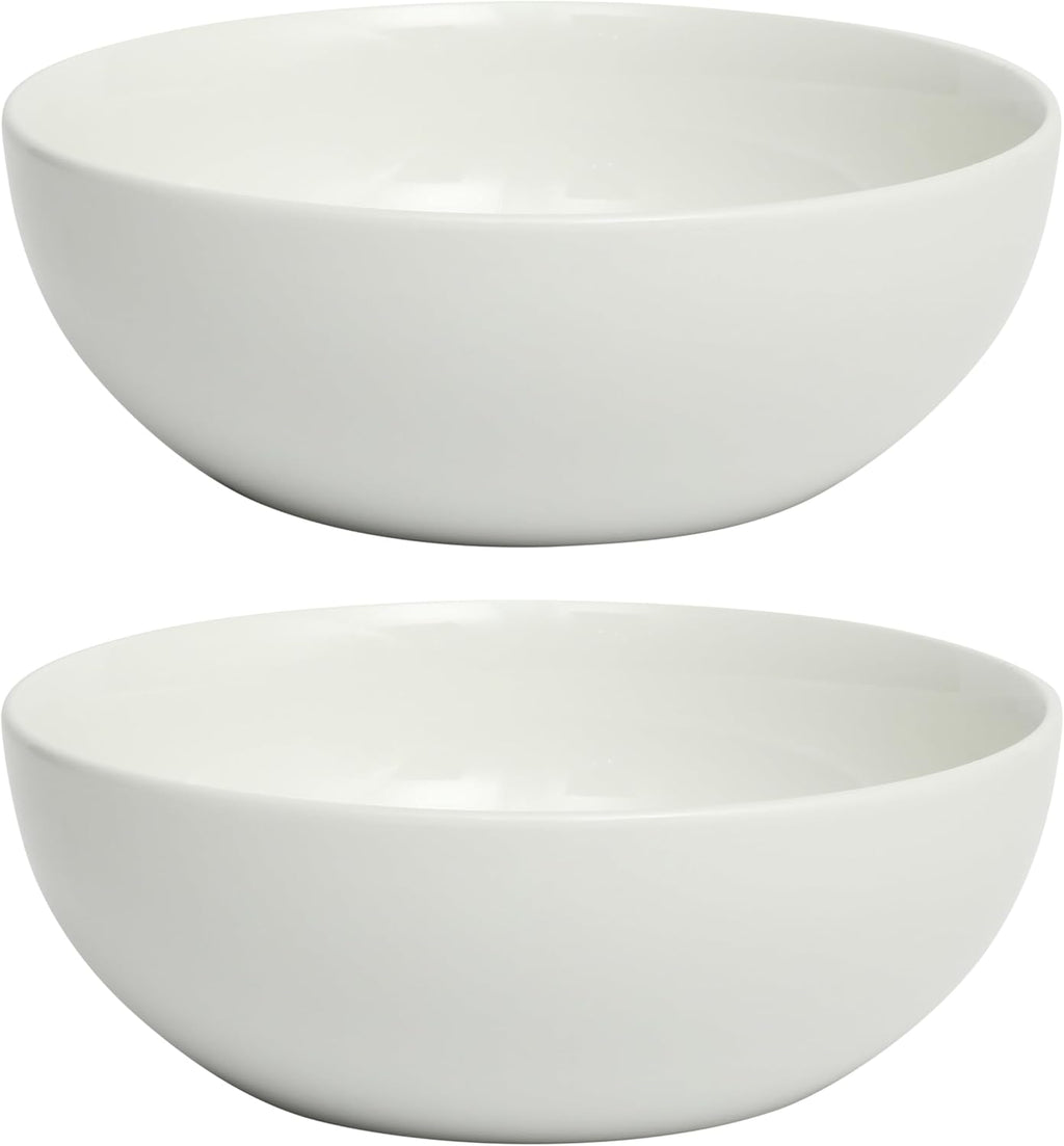 Extra Large Serving Bowls Set of 2-100 oz 10-Inch White Porcelain Salad Bowl Set, Stackable Ceramic Kitchen Bowls
