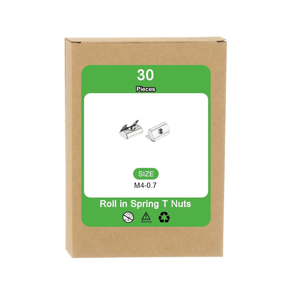 uxcell 30Pcs M4 T Nut Roll in Spring T Nut 3030/4040 Series W/Spring Sheet