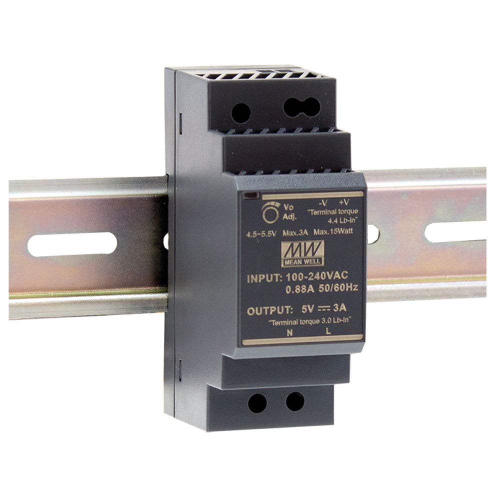 MEAN WELL HDR-30-5 Ultra Slim Step Shape 2SU DIN Rail Power Supply, 5 Volt, 3 Amp, 15 Watt