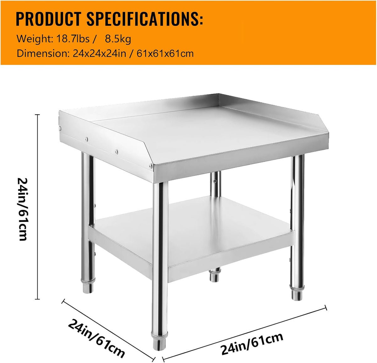 Stainless Steel Equipment Stand 24x24 Inch Heavy Duty Commercial Grill Table with Adjustable Undershelf NSF Certified