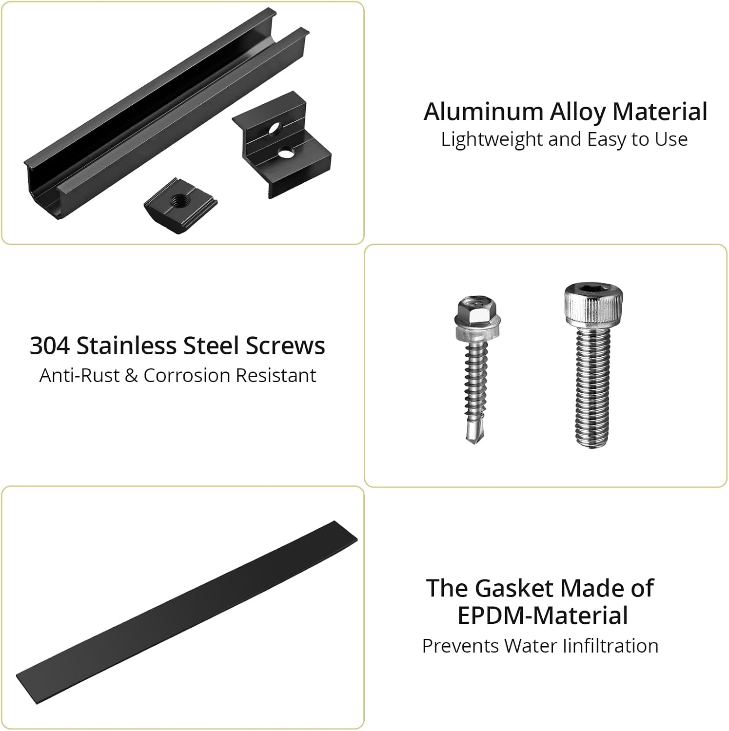 Solar Panel Roof Mounting Kit, 7.87" Aluminium Solar Rail & Clamps | Solar Panel Bracket For Thickness 30/35mm Panel