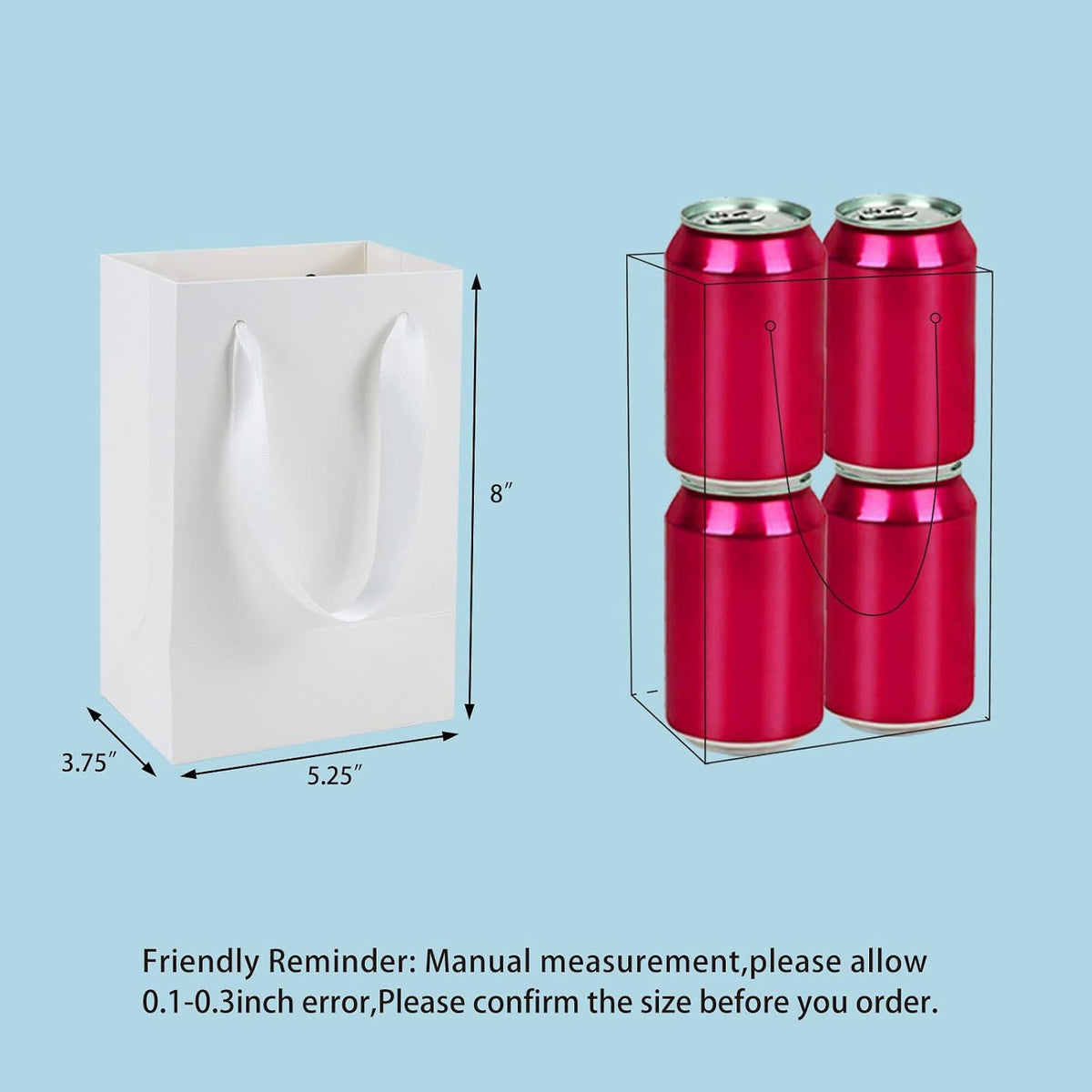White Gift Bags with Handles, 30 Pack, 5.25x3.75x8 IN