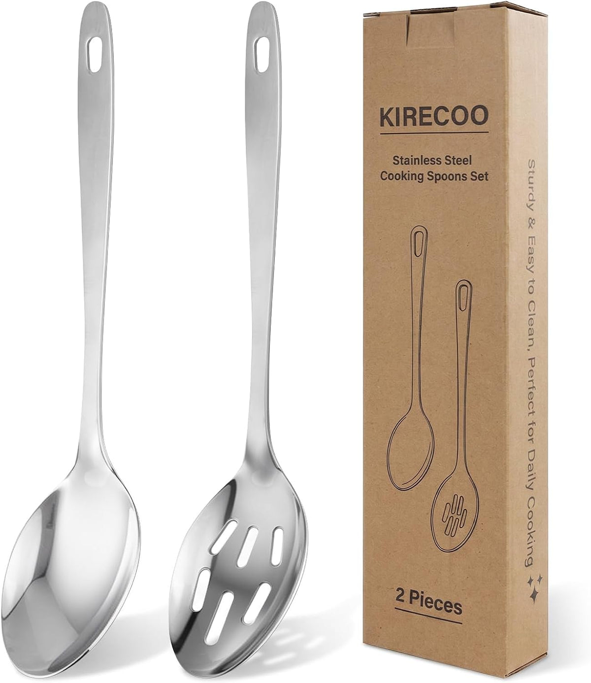2PCS Stainless Steel Serving Spoons Set, Solid & Slotted