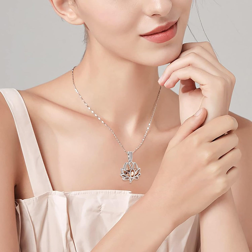 Cremation Jewelry for Ashes - Lotus Flower Ashes Pendant Necklace with Mini Keepsake Urn Memorial Ash Jewelry