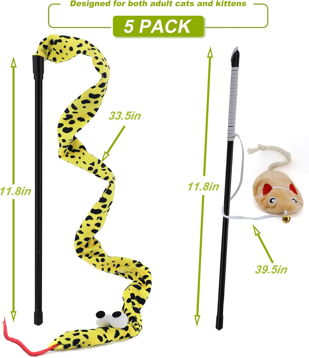 Interactive Cat Toy Wand with Catnip Mouse, Cat Teaser Wand Rainbow String for Bored Indoor Adult Cats and Kittens (5