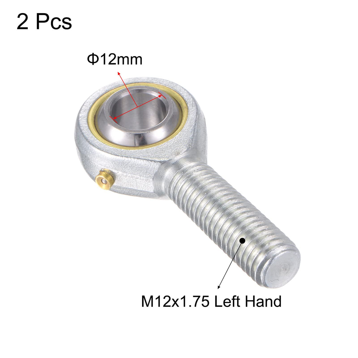 uxcell 2pcs POS12 Spherical Rod End Bearing 12mm Bore Self-Lubricated Joint Bearing M12x1.75 Left Hand Male Thread Connector