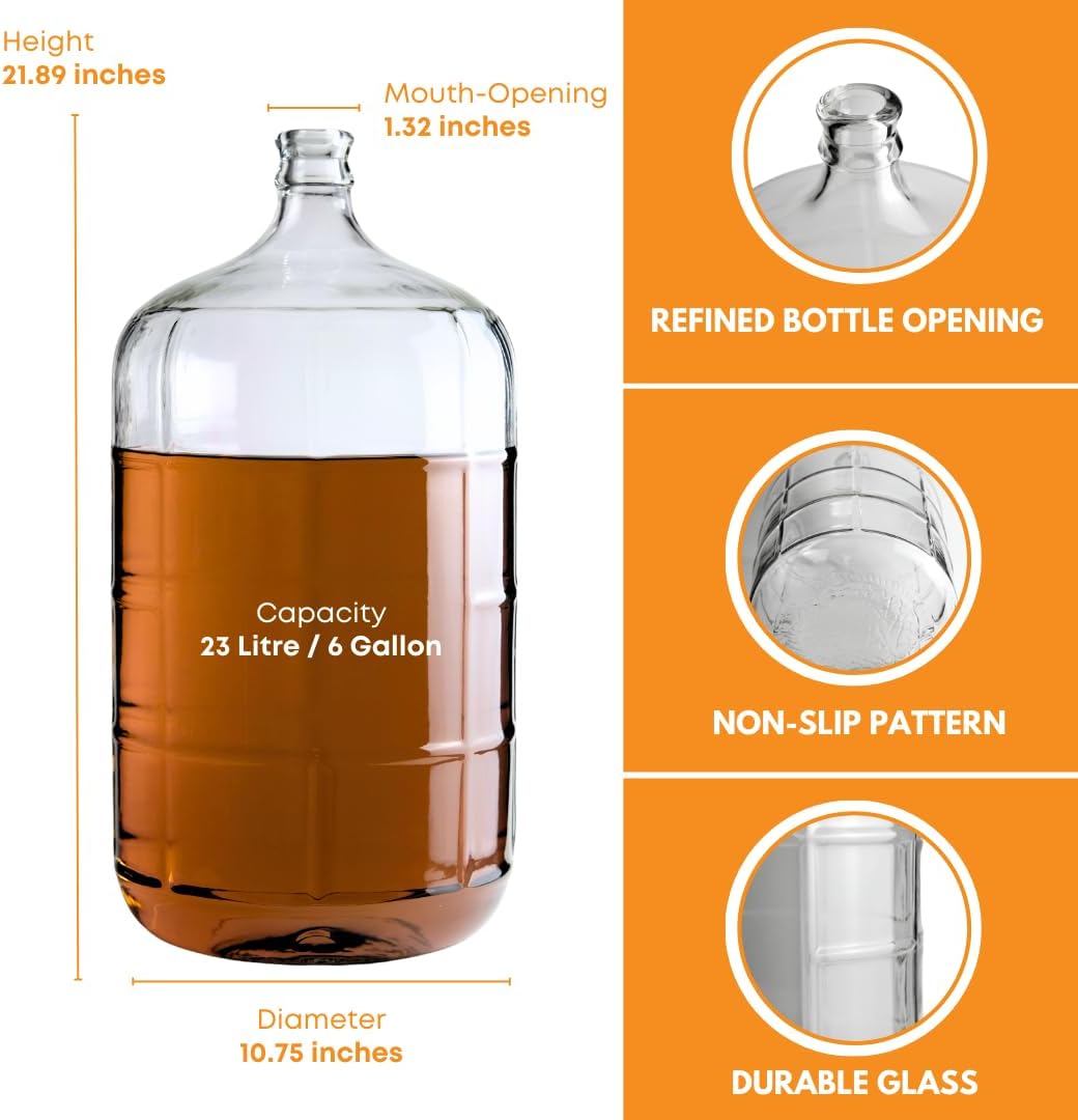 Italian 6 Gallon Carboy | Clear Glass Fermenter for Wine and Beer | Reusable 6 Gallon Glass Carboy for home brewing