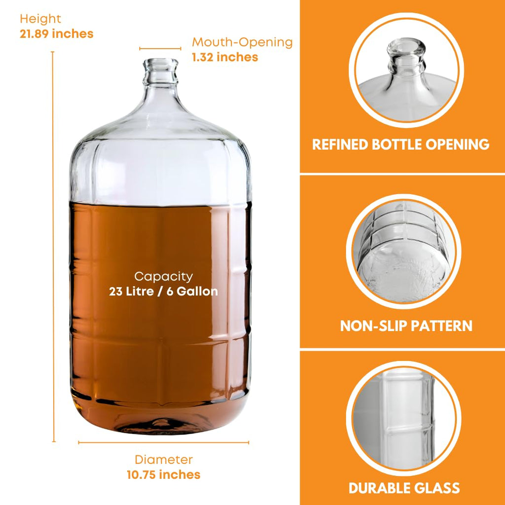 Italian 6 Gallon Carboy for Wine, Beer and Kombucha Fermentation | Clear 6 Gallon Glass Carboy for home brewing and