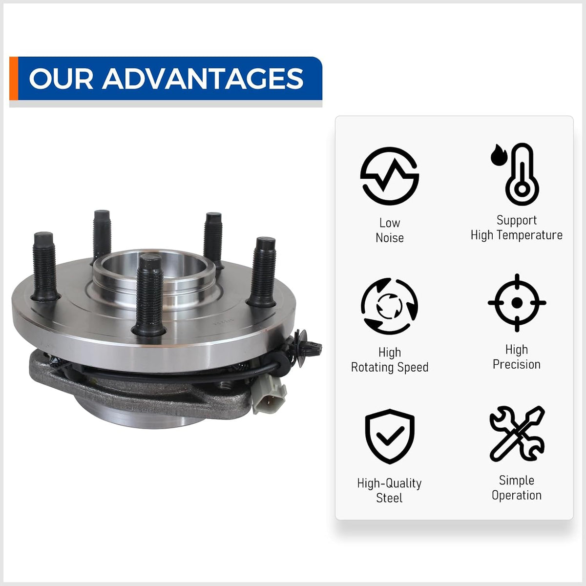 PAROD 513234 Front Wheel Bearing and Hub Assembly Compatible with 2005-2010 Jeep Grand Cherokee, 2006-2010 Commander (4WD RWD) 5 Lug w/ABS