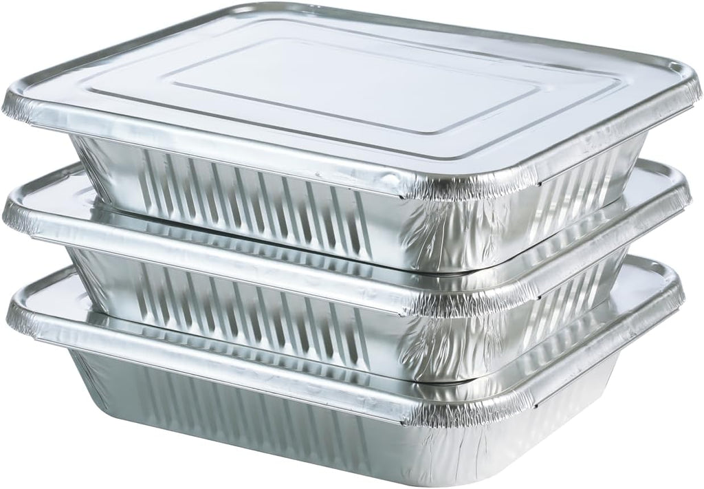 Aluminum Pans With Lids 9x13 [10 Sets] Aluminum Foil Pans Trays With Lids - Half Size Tin Foil Disposable Pans For