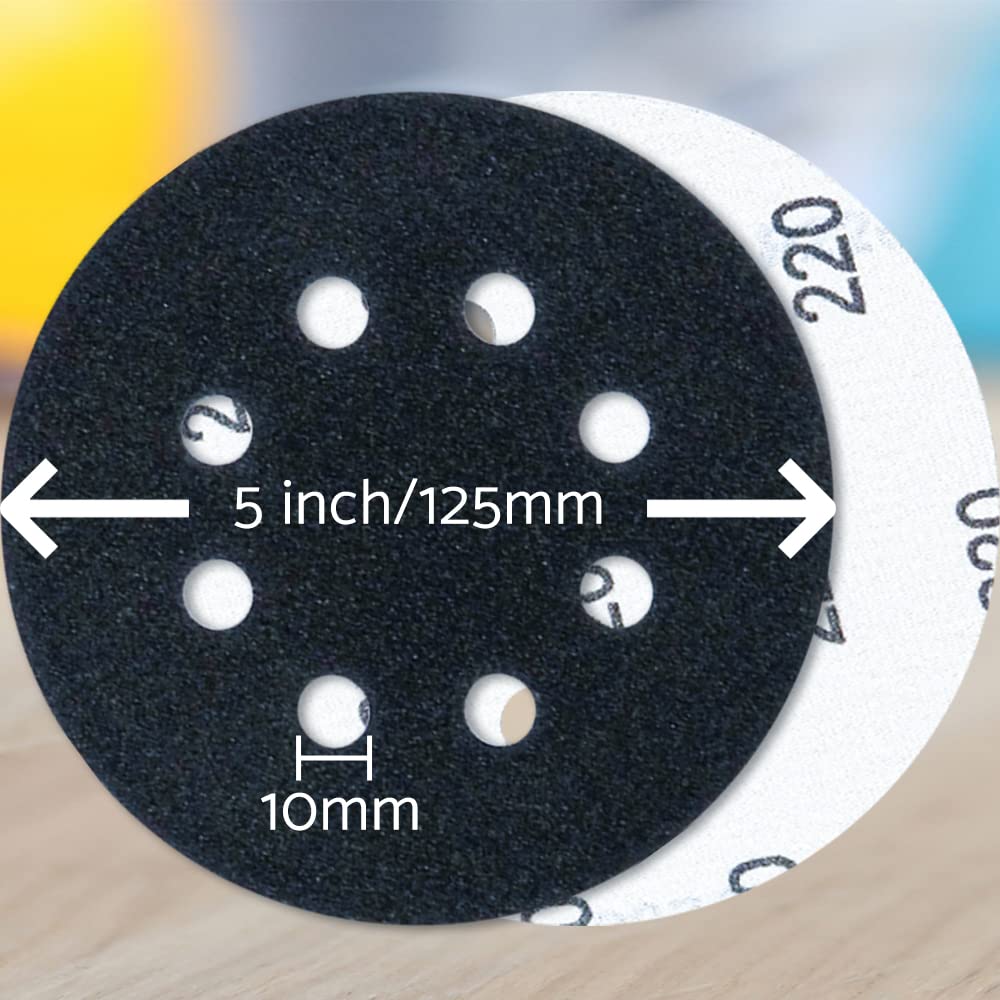 5 inch Wet Dry Sanding Discs Hook&Loop 100 pcs | 80 180 220 400 600 800 1000 1500 2000 3000 Grit Silicon Carbide