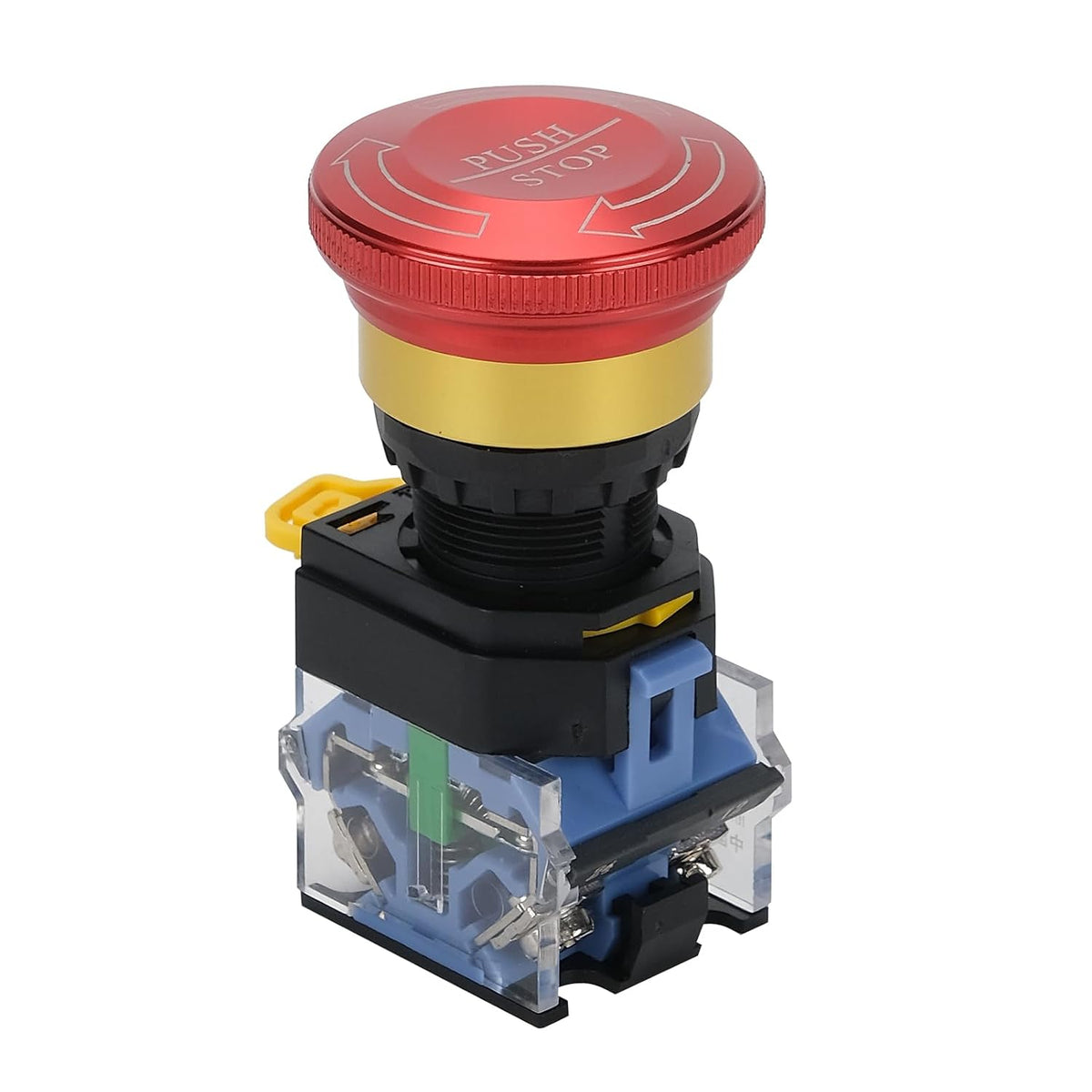 Emergency Stop Button 10A 440V Latching Push Button Switch, 22mm Aluminum Alloy Round E-Stop Button IP65 Waterproof Self-Locking Shut Off Switch