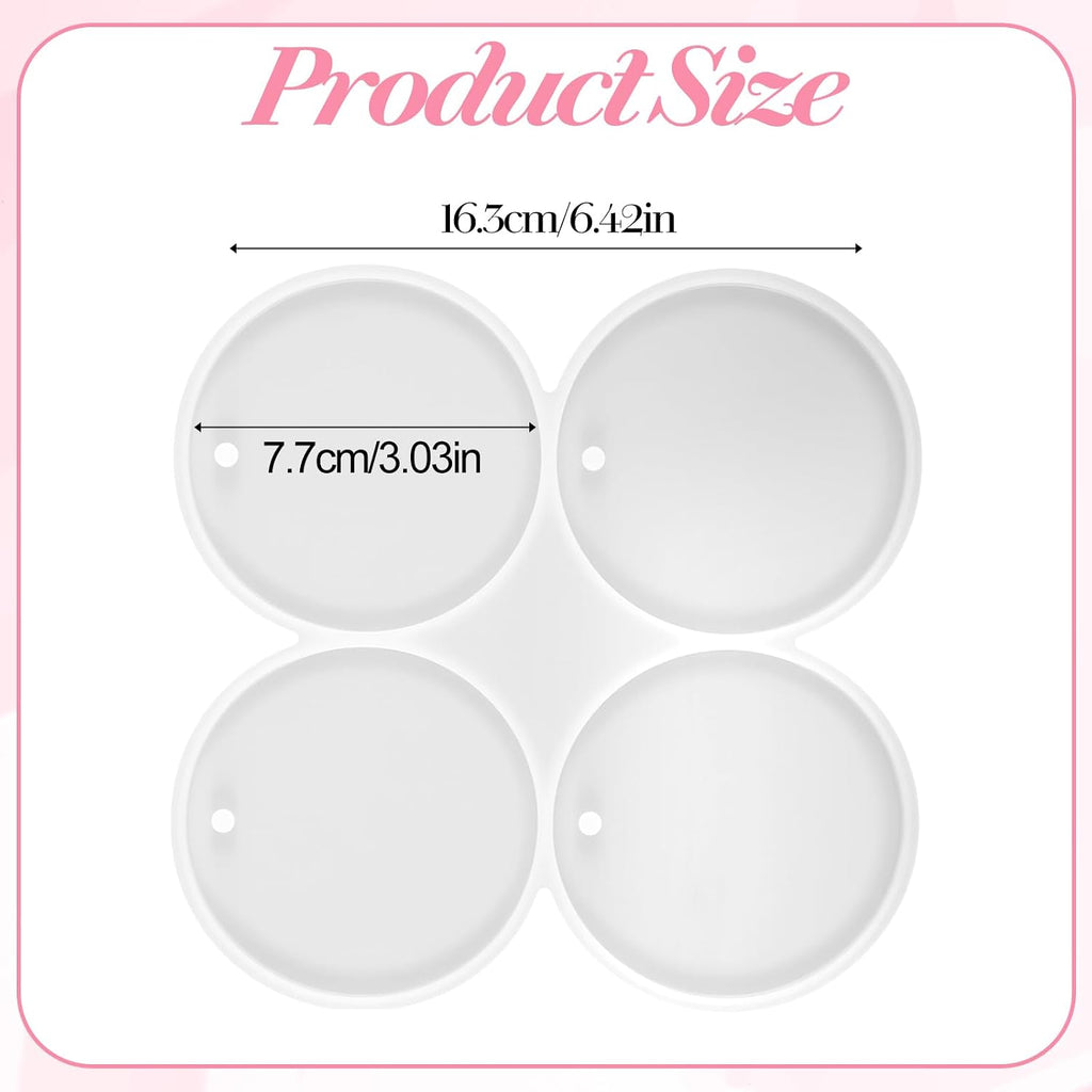 4 Cavity Round Resin Coaster Molds, 3 Inch Epoxy Resin Molds Silicone, Cavity Circle Silicone Mold with Hole for