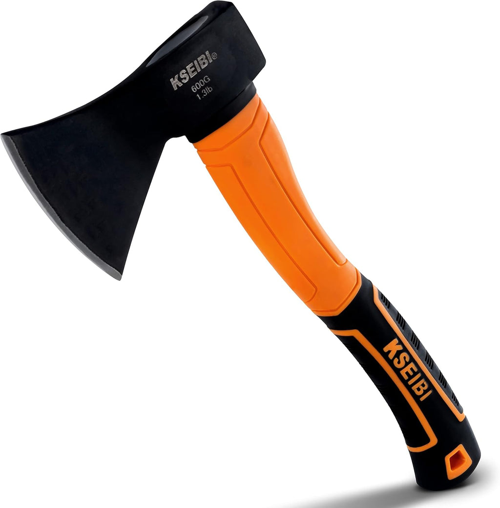Wood Axe, Small Outdoor Camp Hatchet for Splitting and Kindling Wood, Forged Steel Blade with Anti-Slip and Shock