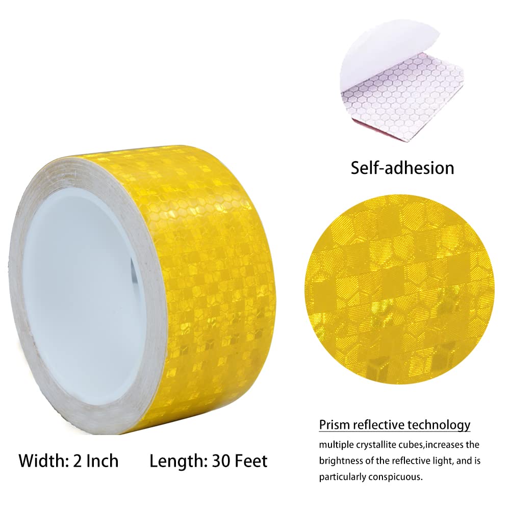 Reflective Safety Tape,2 Inch×30 Feet Yellow Reflective Tape,high Viscosity Waterproof Reflective Tape for Trucks