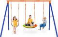 Swing Sets for Backyard, 3 Seats with Saucer, Belt and Disc Swing | 3 stations for larger families: 32" saucer, 26"