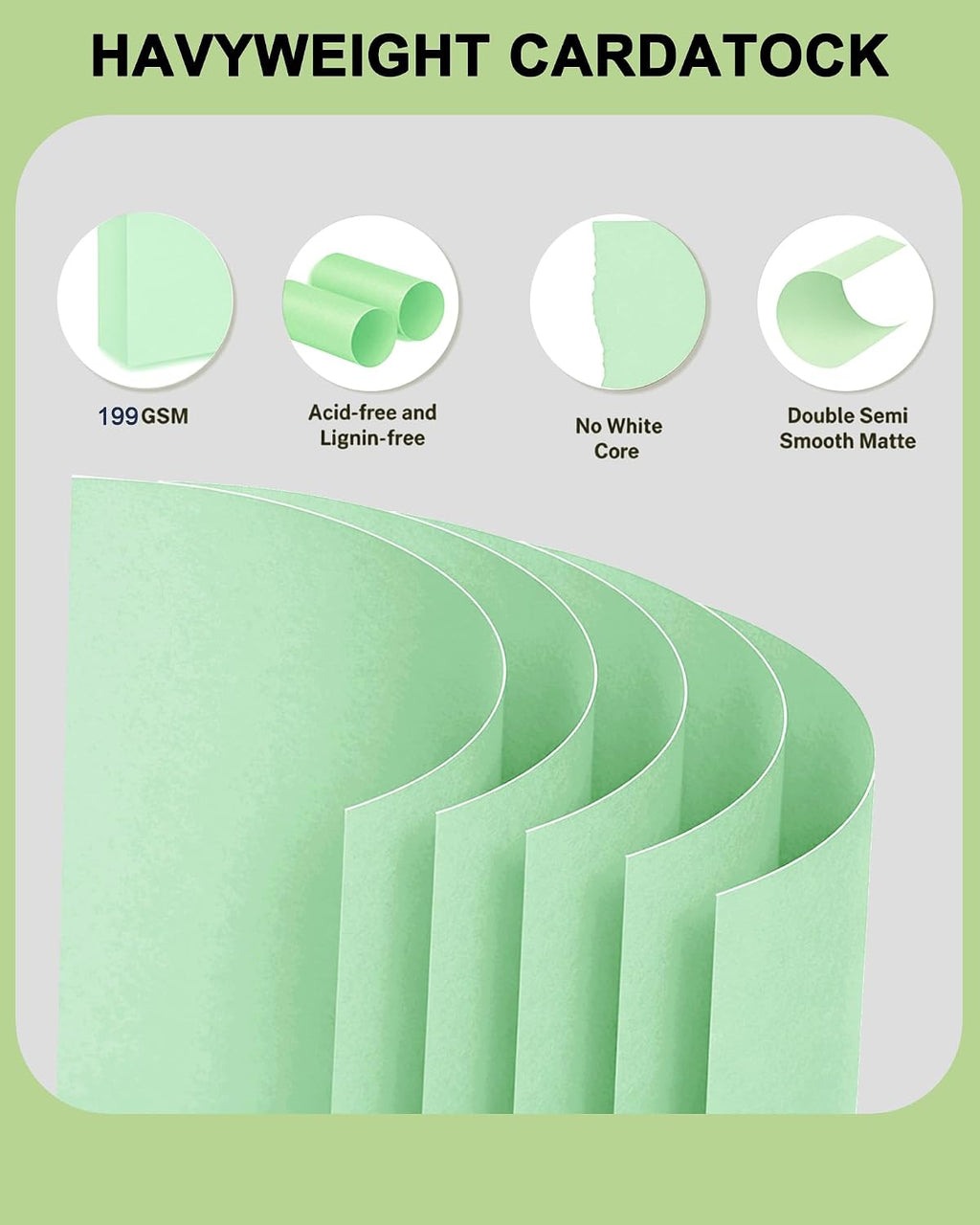 Veritas Green Colored Cardstock, 8.5" x 11" Colored Copy paper, 110LB/199GSM Printer Paper, 100 Sheets (1 Reams)