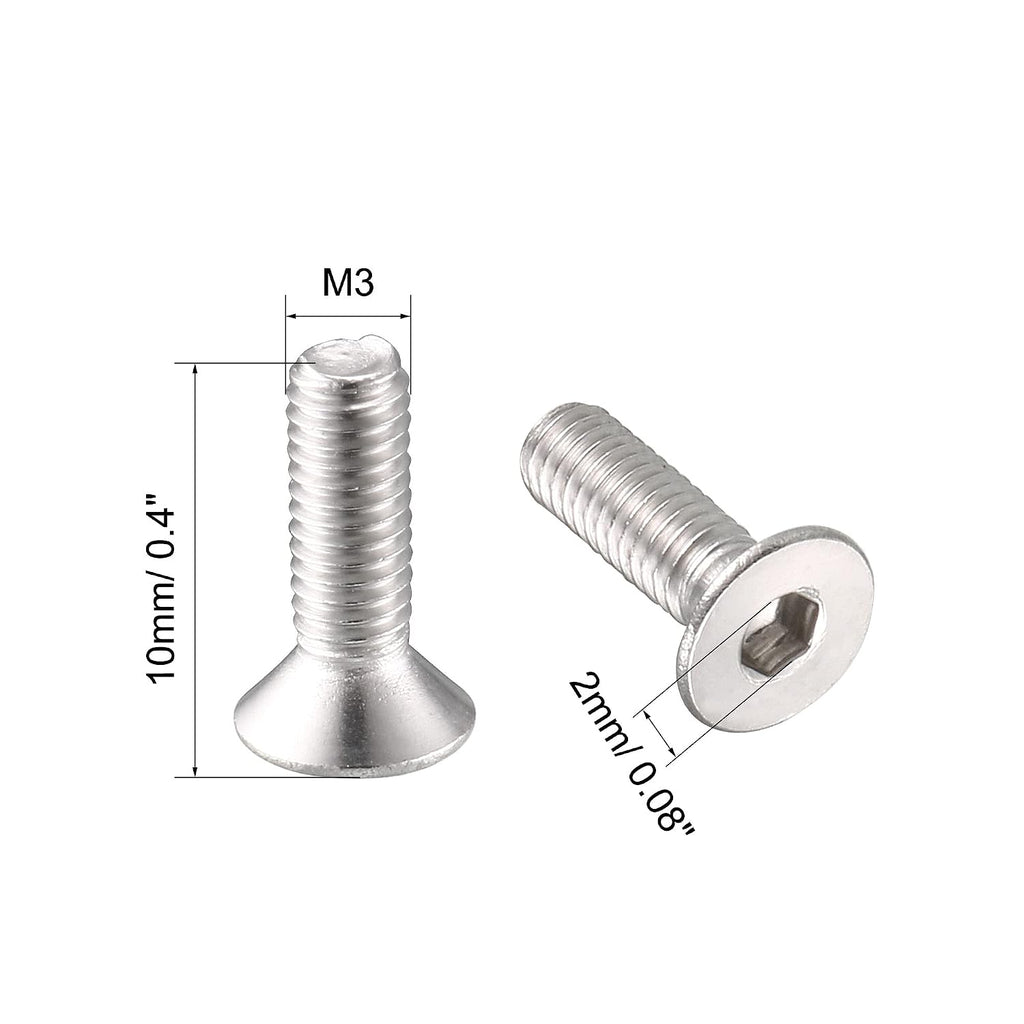 uxcell M3 x 10mm Metric Hex Socket Countersunk Flat Head Screw Bolts 100PCS