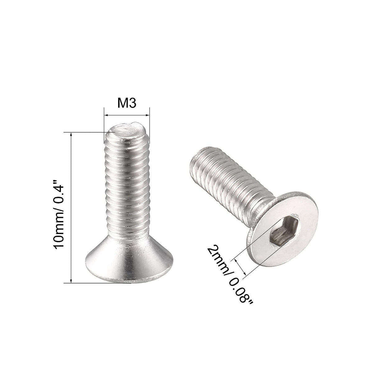 uxcell M3 x 10mm Metric Hex Socket Countersunk Flat Head Screw Bolts 100PCS