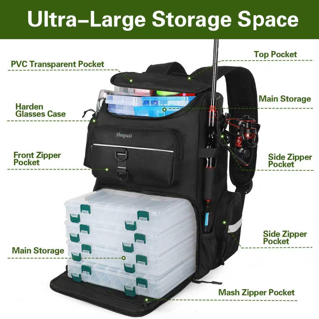 Fishing Backpack with Rod Holder | Large, Water Resistant, Tackle Storage Bag, Fishing Gear, Gifts for Men