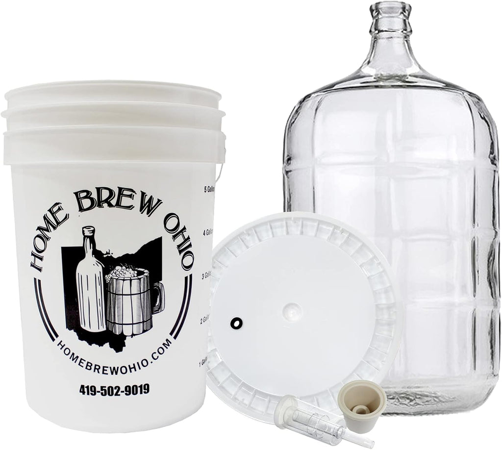 Five Gallon Primary and Secondary Fermentation Set-Up (5 Gallon Carboy, 6.5 Gallon Bucket and lid, with Bung and