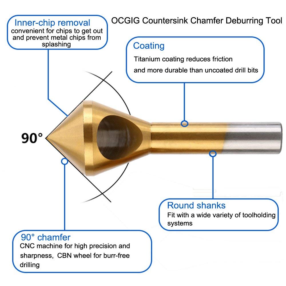 4pcs Titanium Coated Countersink Chamfer Tool Deburring Tool Set