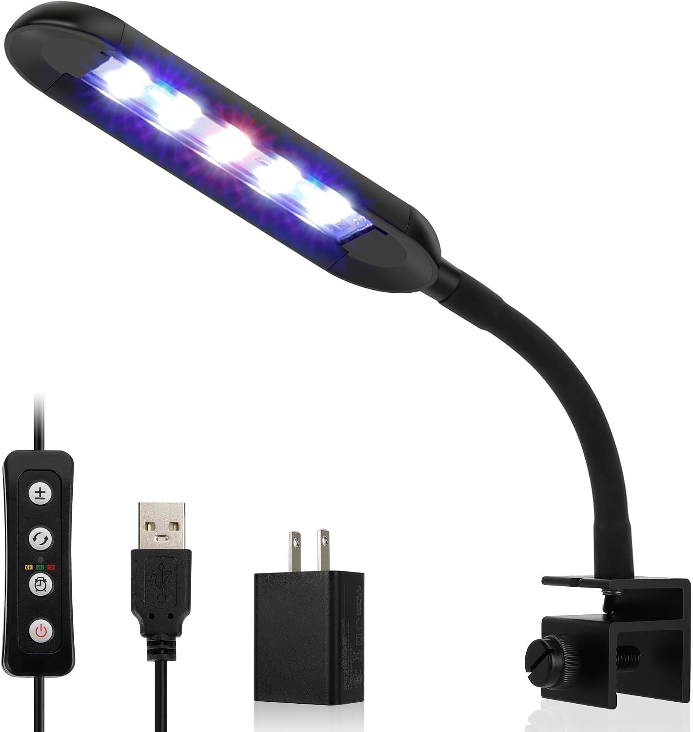 0.5-5 Gallon Nano Tank Mini Clip-on Aquarium Light with White Blue Red LEDs Fish Tank Lighting Built-in Timer 5