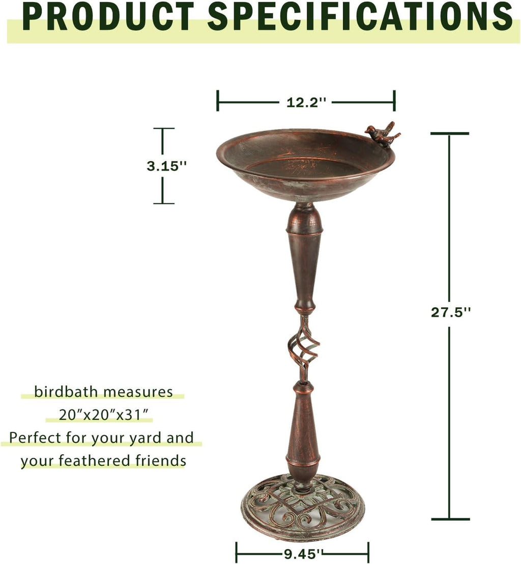 Cast Iron Pedestal Bird Bath,Metal Bird Bath for Outdoor,Vintage Birdbath