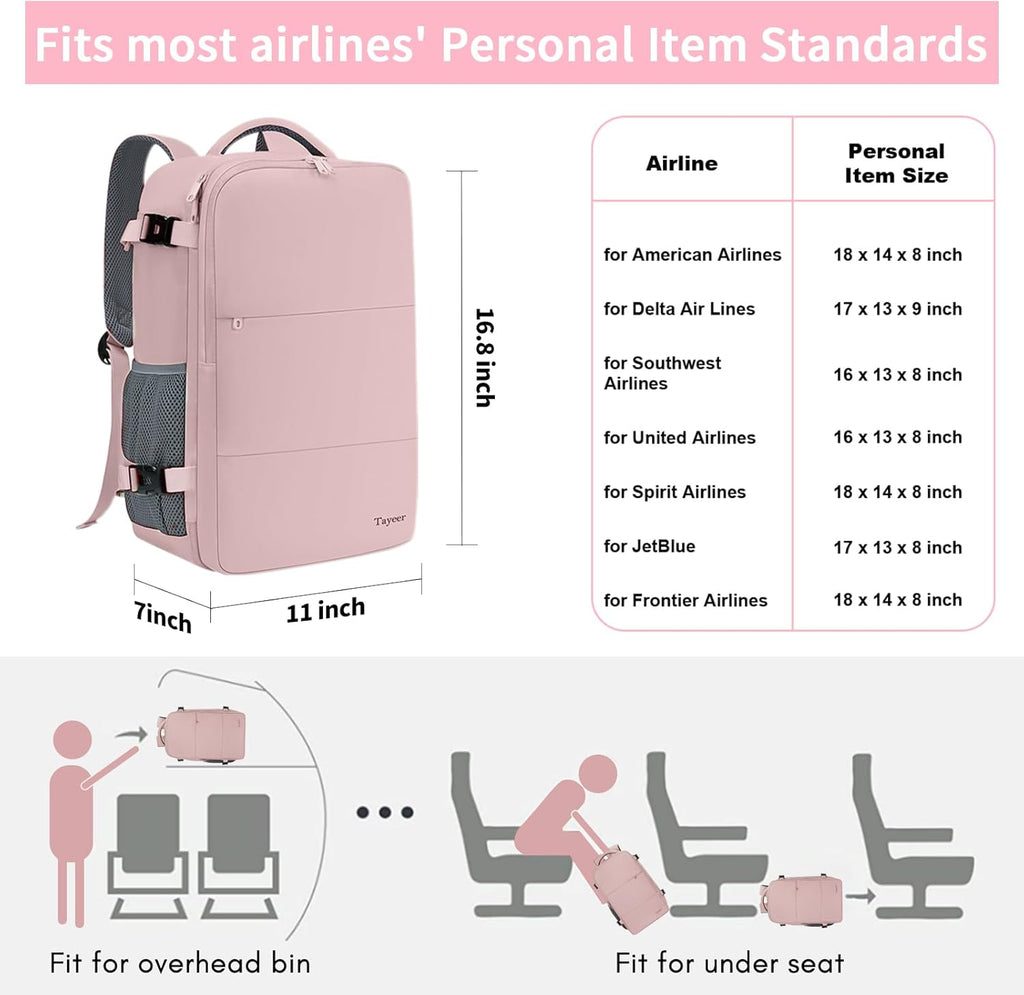 Travel Backpack for Women, Carry On Backpack with Water Bottle Pocket & Shoe Pouch, TSA 15.6inch Laptop Mochila