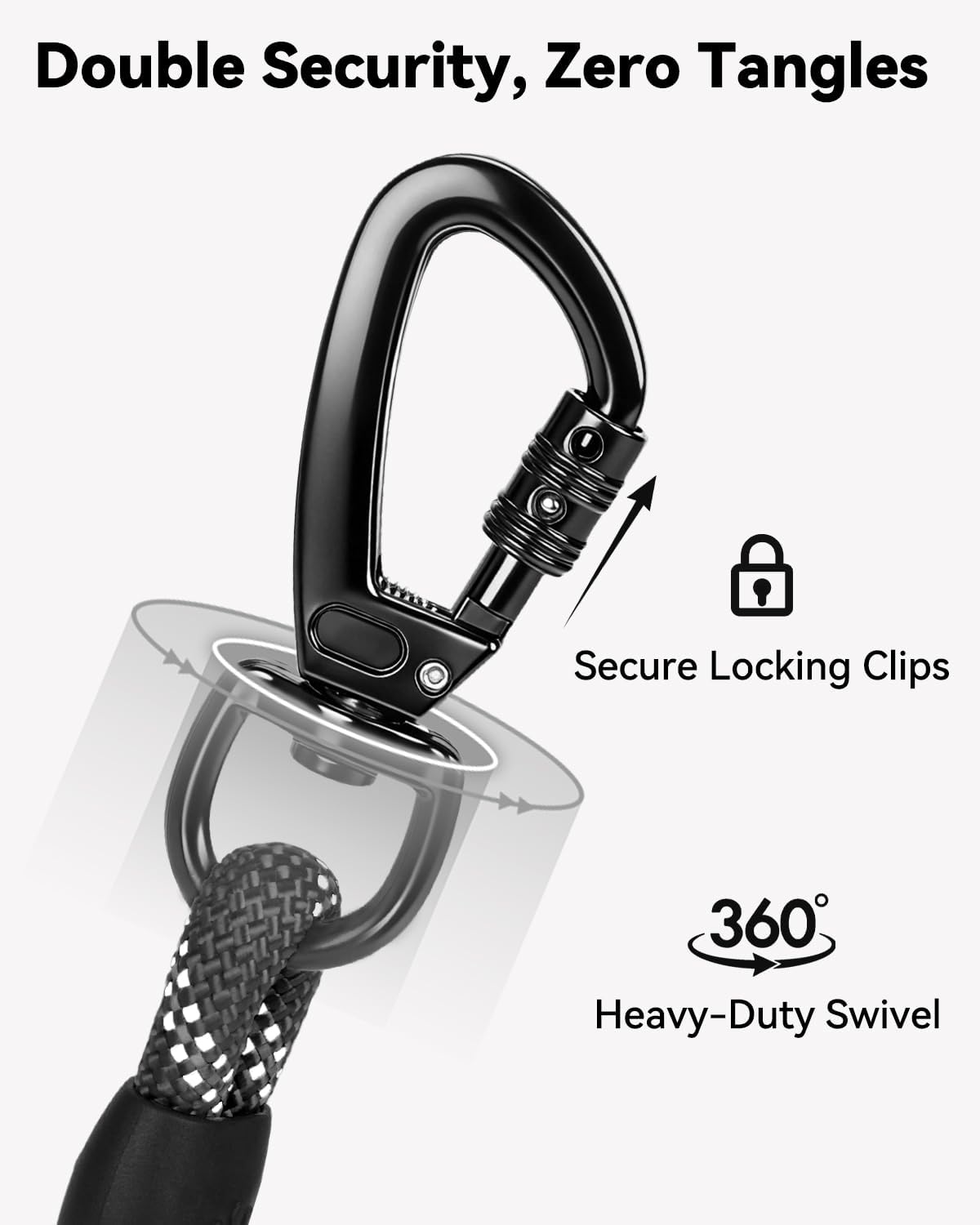 Long Dog Leash for Yard Tie Out & Recall Training, Black, 30FT