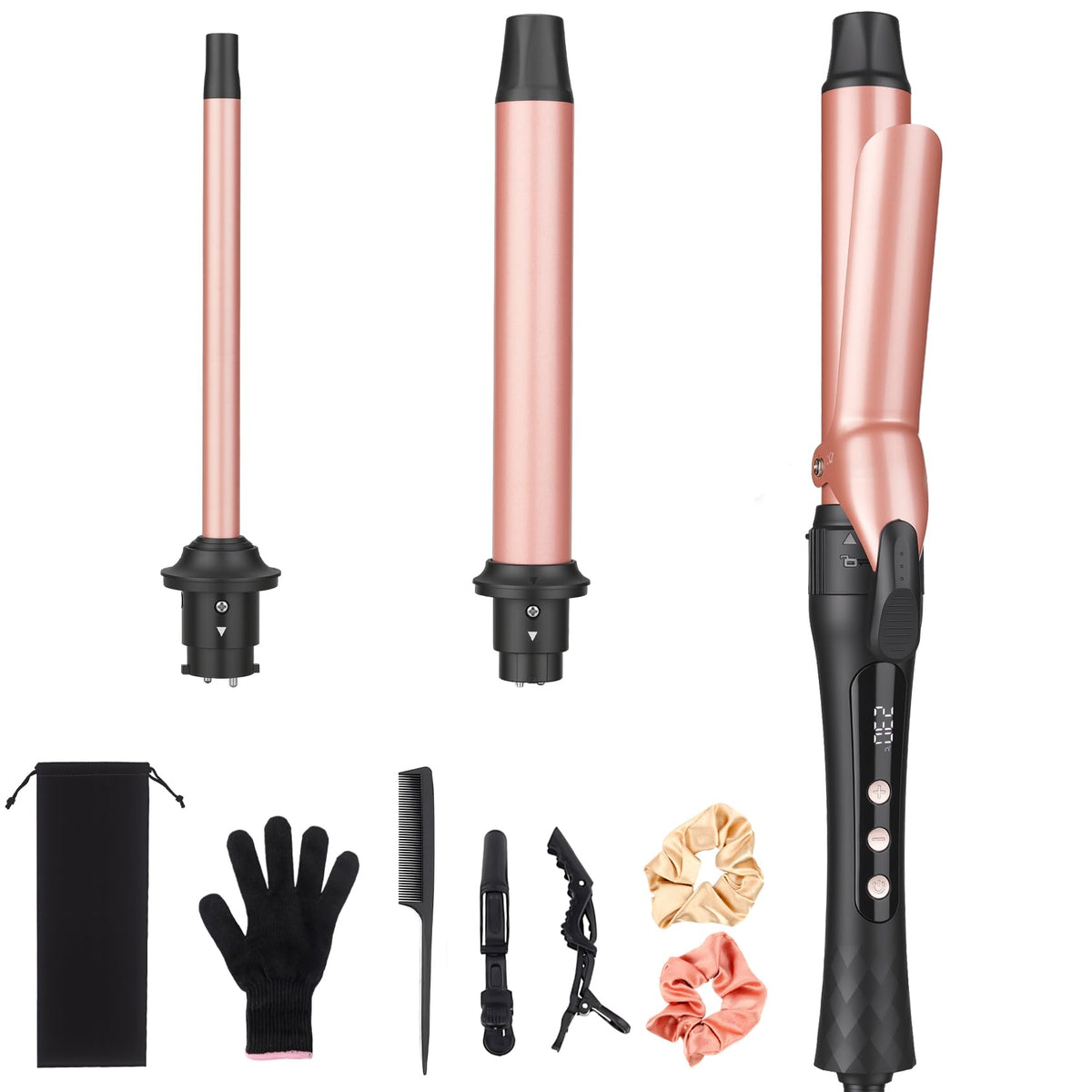 3 in 1 Curling Iron Set with Interchangeable Ceramic Barrels