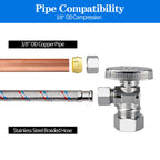 Angle Stop Valve, 1/2" Nominal (5/8" OD Comp.) Angle × 3/8" OD Compression