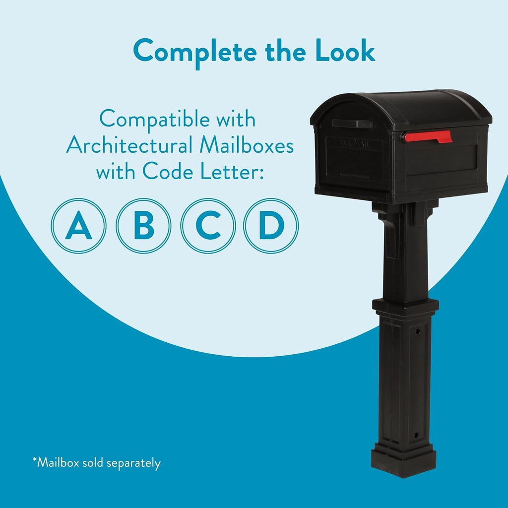 Grand Haven Plastic Mailbox Post, Compatibility Code A, B, C, D, GHP00BAM, Black | Heavy-duty post with
