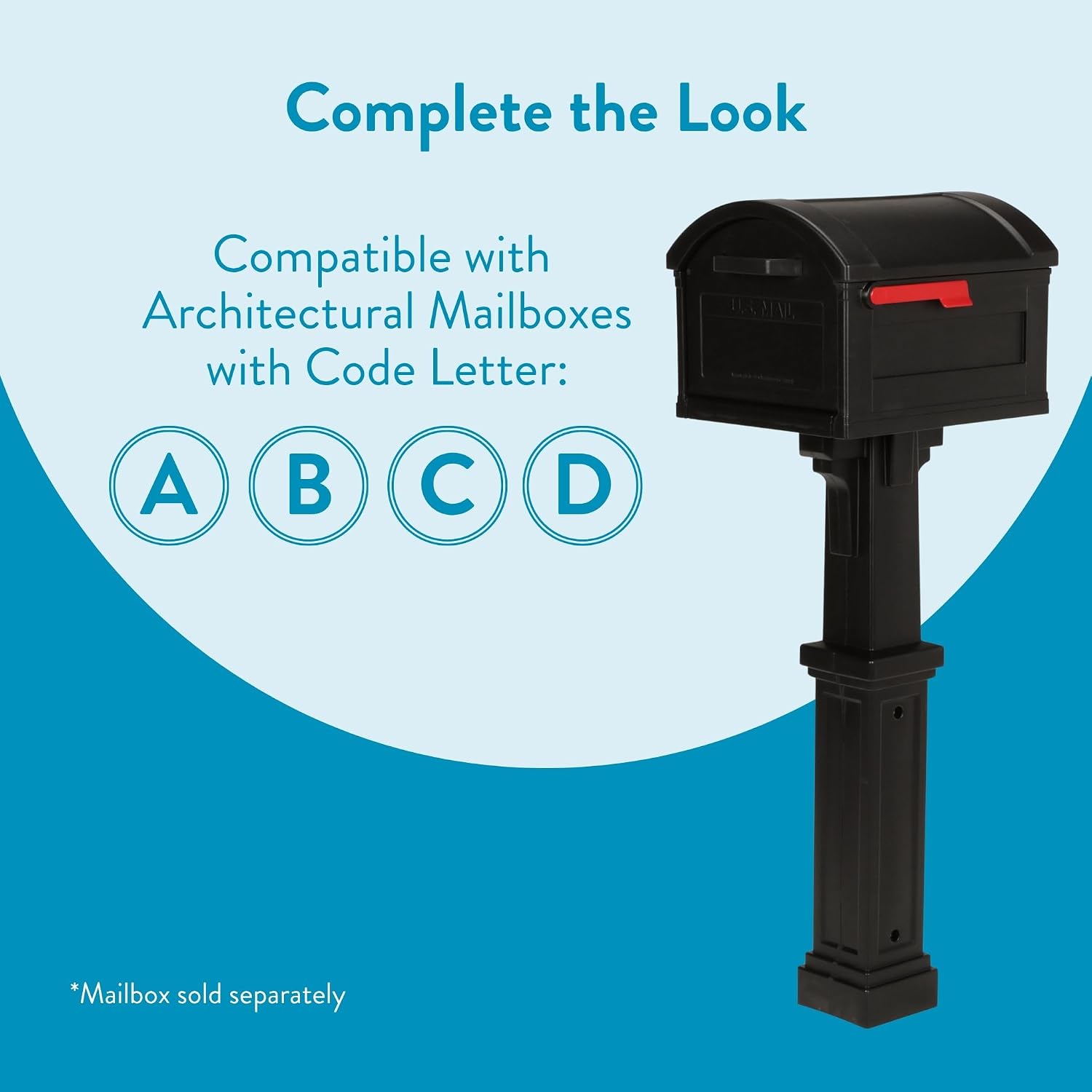 Grand Haven Plastic Mailbox Post, Compatibility Code A, B, C, D, GHP00BAM, Black | Heavy-duty post with