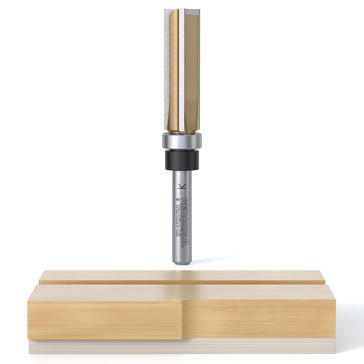 Pattern Flush Trim Router Bit, Top Bearing 1/4" Shank CD: 1/2" CL: 1-1/2" | Professional 3-Blade Carbide Tipped