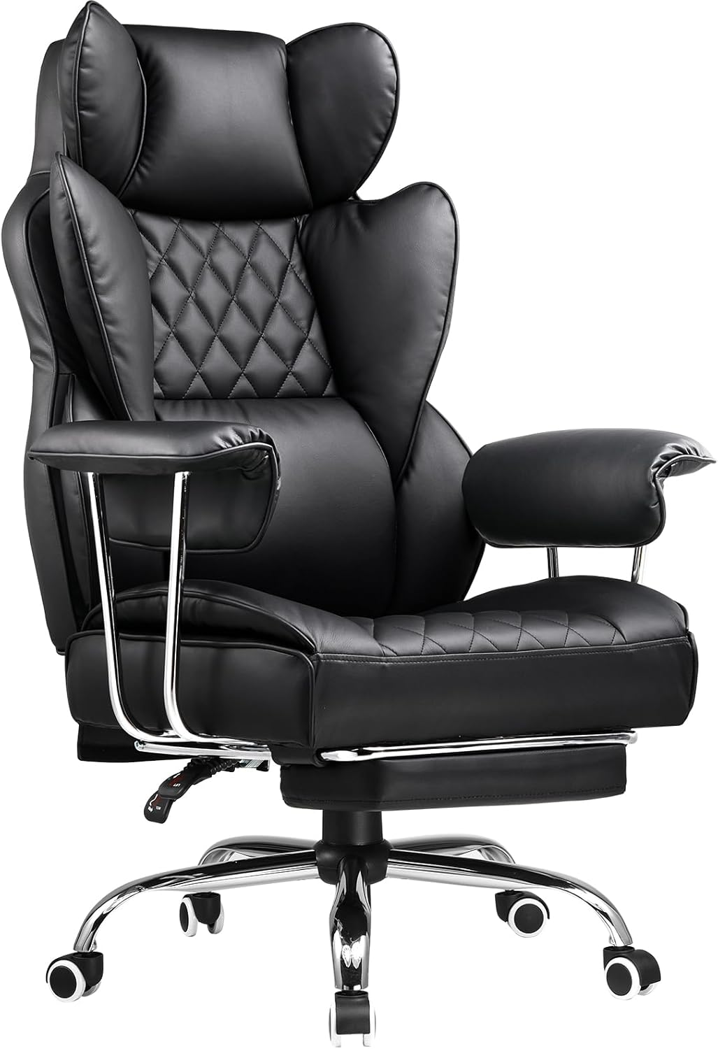 Big and Tall Office Chair, High Back Leather Gaming Chair with Footrest, Executive Ergonomic Office Chair with Pocket
