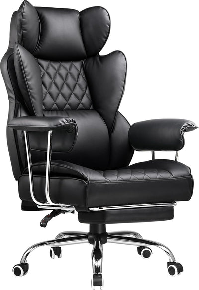 Big and Tall Office Chair, High Back Leather Gaming Chair with Footrest, Executive Ergonomic Office Chair with Pocket