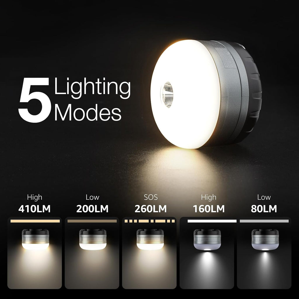 LE LED Camping Lantern Rechargeable, 410LM, 5 Light Modes, Power Bank, Waterproof, Mini Flashlight with Magnetic Base