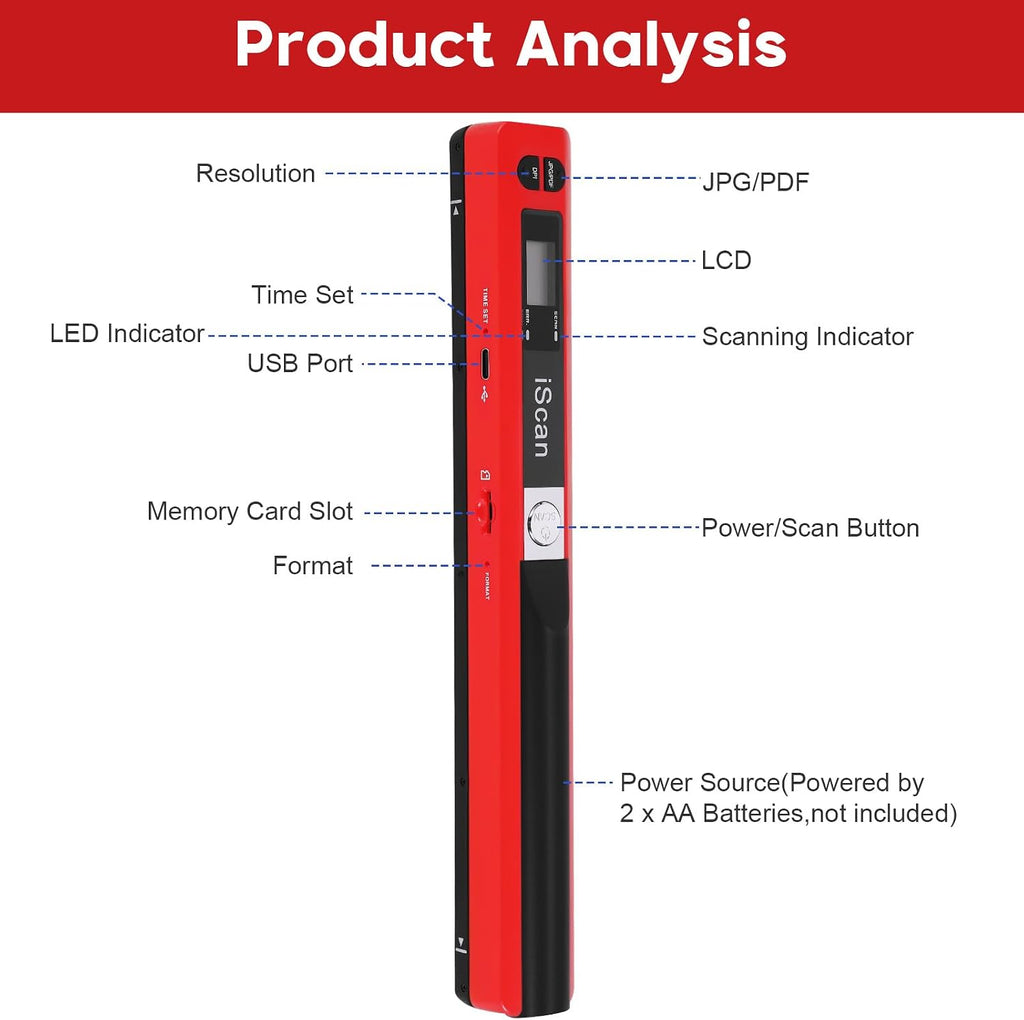 Portable Document Scanner - 900DPI Handheld Portable Scanner Image Scanner Scanning Wand A4 Colour Photo Mobile