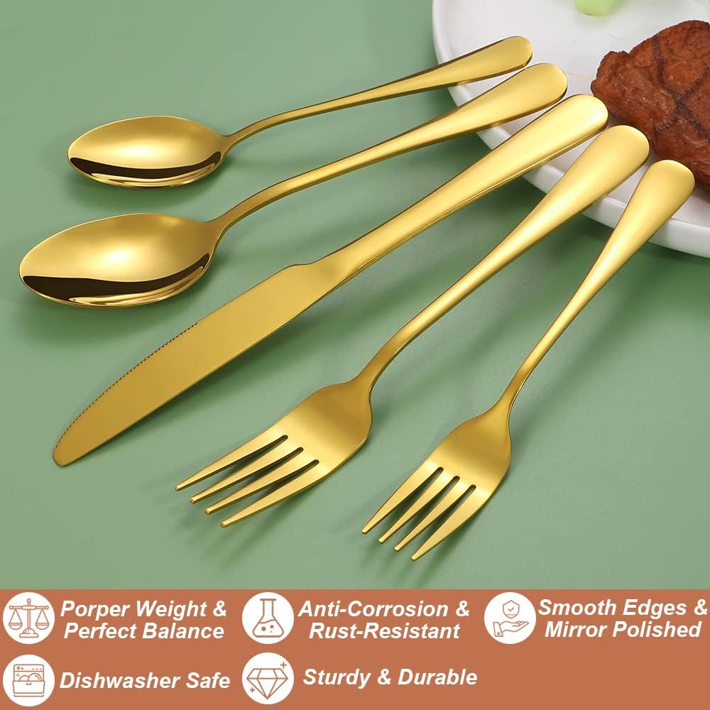 Gold Silverware Set,50-Piece Stainless Steel Flatware Set for 10