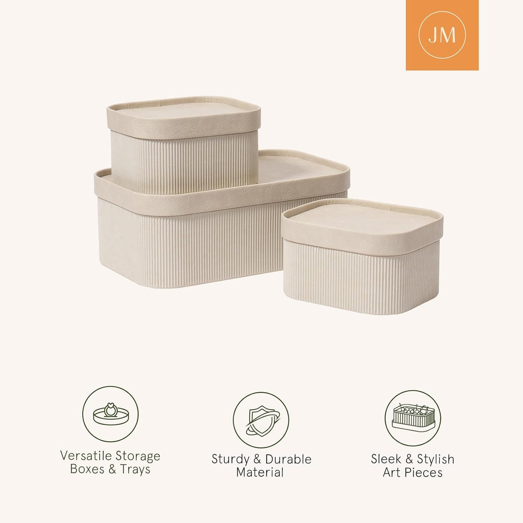 Decorative Storage Boxes with Lids Faux Leather, 3 Pack