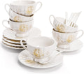 Tea Cups and Saucers Set of 6, 7 Oz, Microwave Safe