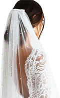White Pearl Bride Veil Long Bridal Pearl Veils with Hair Comb Wedding Accessories for Women Girls White 1 Tier Long