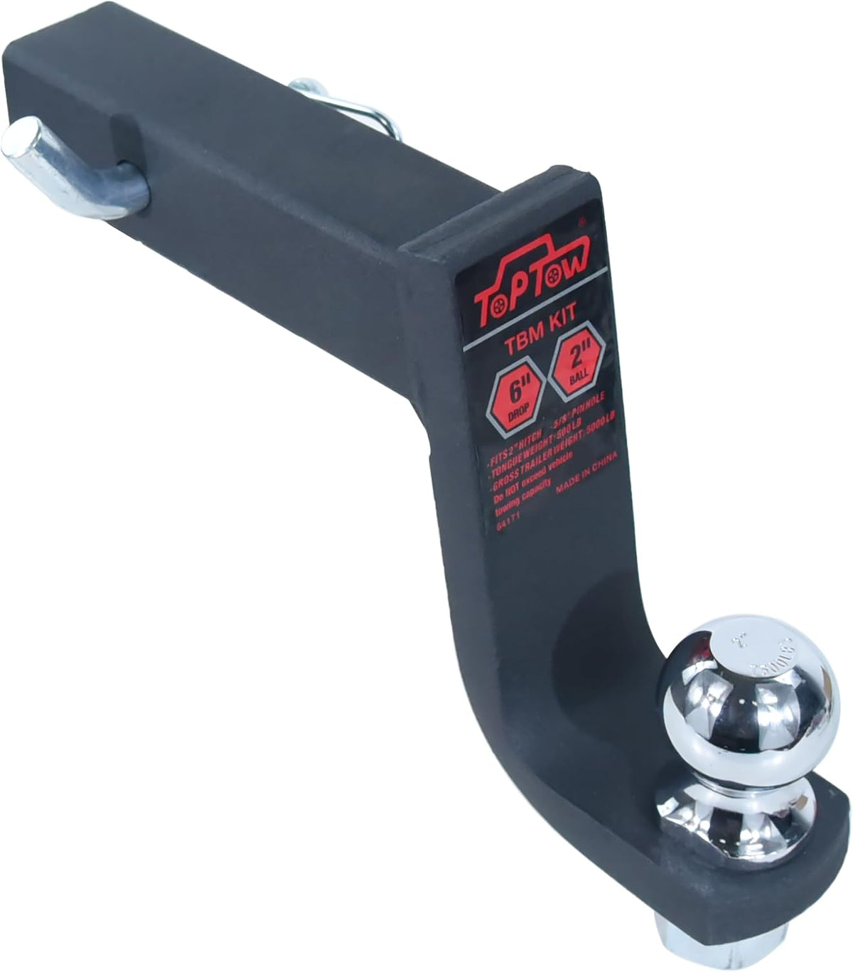 Trailer Hitch Ball Mount Kit with 2 inch Trailer Ball and 5/8 inch Hitch Pin, 6 inch Drop, Fits 2 inch Hitch