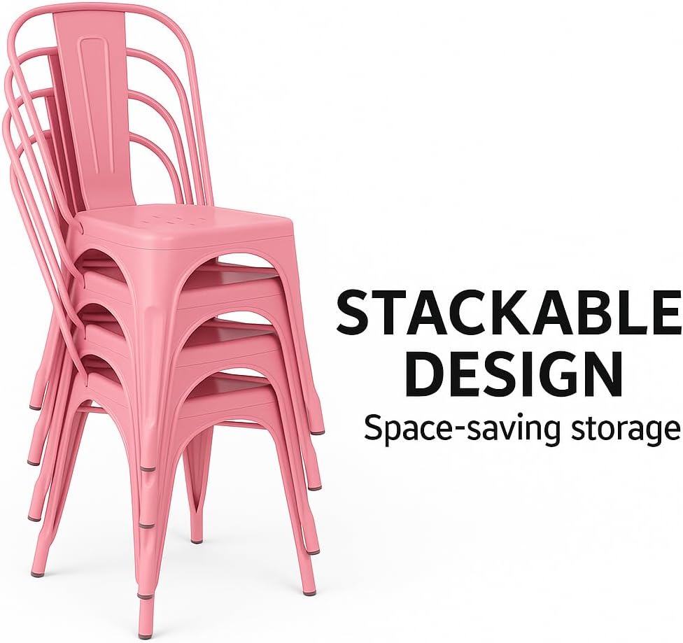 Modern Glossy Blush Pink Metal Dining Chairs, Set of 2