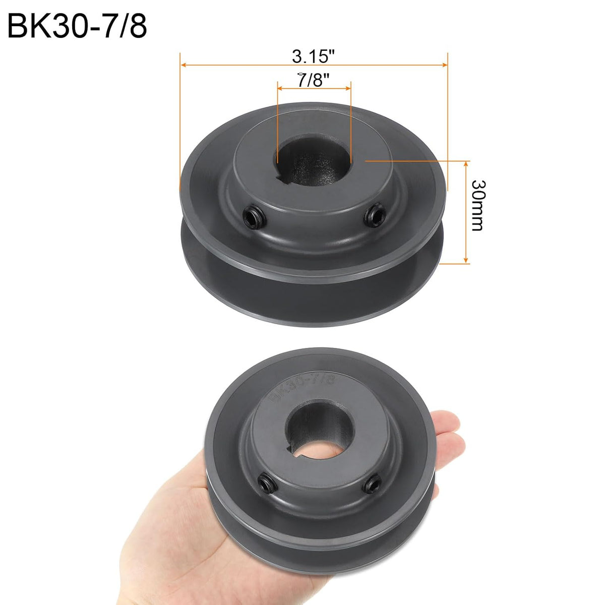 uxcell BK30-7/8 V-Belt Sheave 7/8" Bore, 3.15" OD, Single Groove Web Sheave
