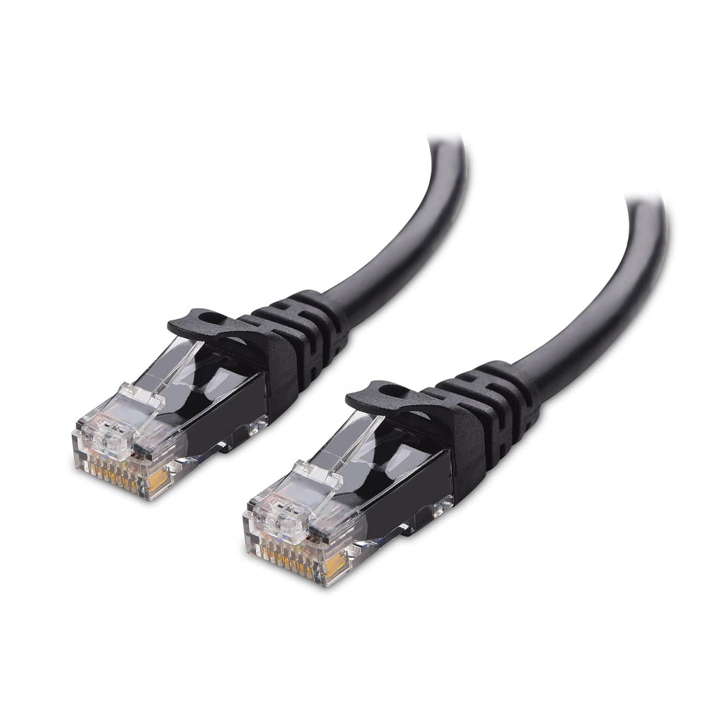 10Gbps Snagless Cat 6 Ethernet Cable, 50ft, Black | 24 AWG Bare Copper, Gold-Plated RJ45, PoE++, 550MHz Bandwidth