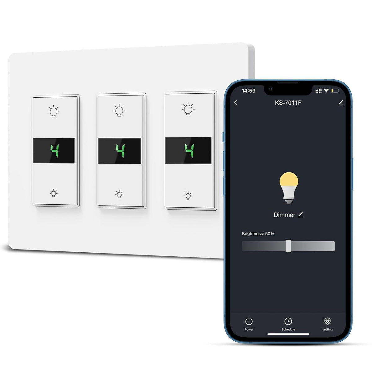 Smart Dimmer Switch 3Gang Digital Display Single-Pole 3Way Dimmer Smart Switch， 2024 New Model，Works with Siri, Alexa