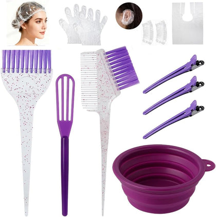 Hair Dye Color Brush and Bowl Set, Purple&Clear | Color Bowl Brushes Tool Mixing Bowl Kit Tint Comb for Hair Tint