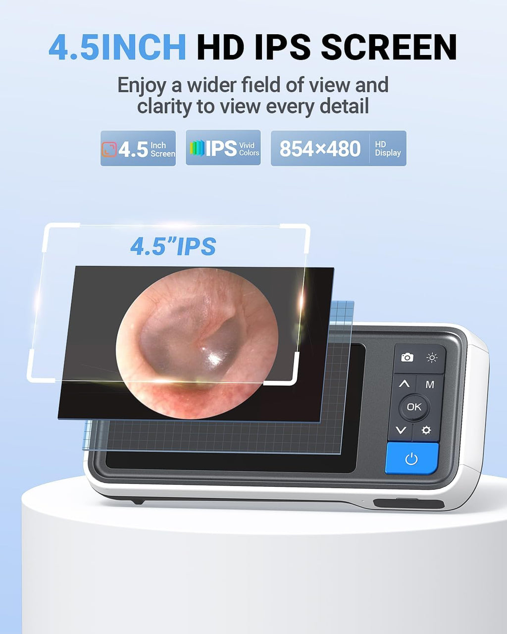Otoscope with 4.5" IPS Screen, 3.9mm Ear Camera with Gyroscope